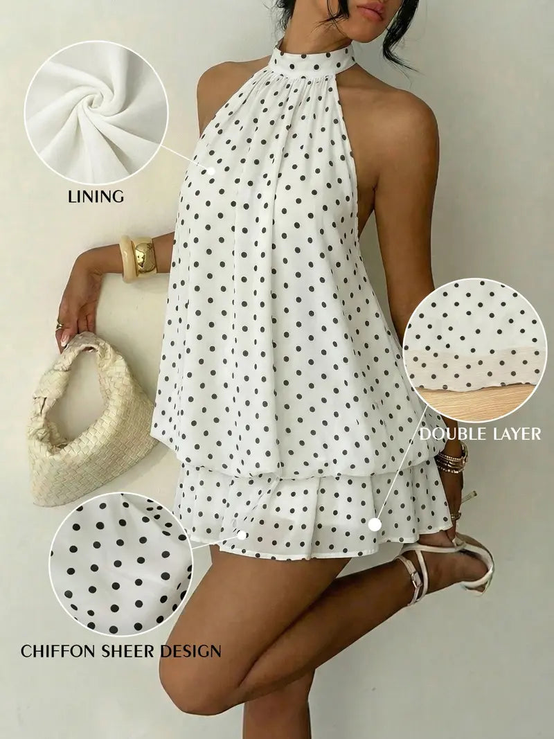 Summer Fashion Party Halter Neck Tie Back Mini Dress